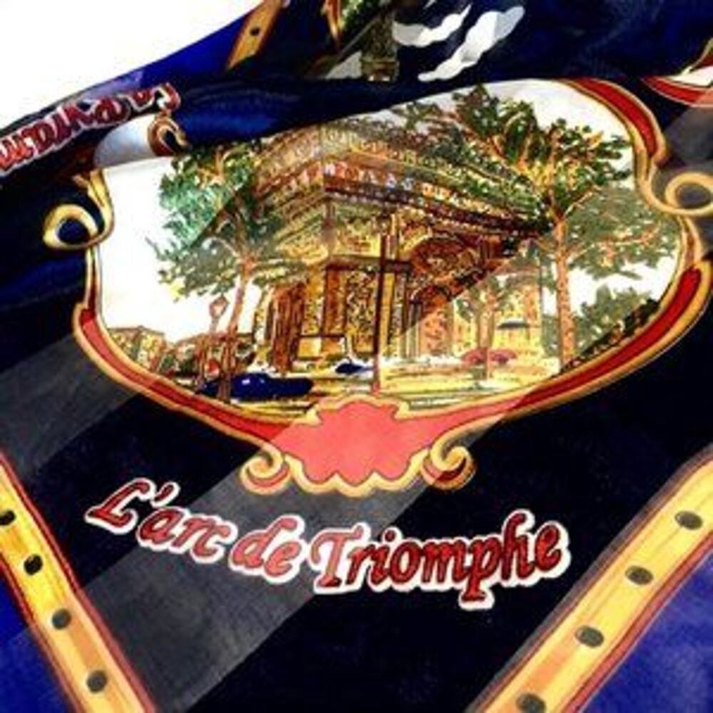 Landmarks of Paris Scarf Funky Print Retro Square Wrap Silky Blue Multicolor